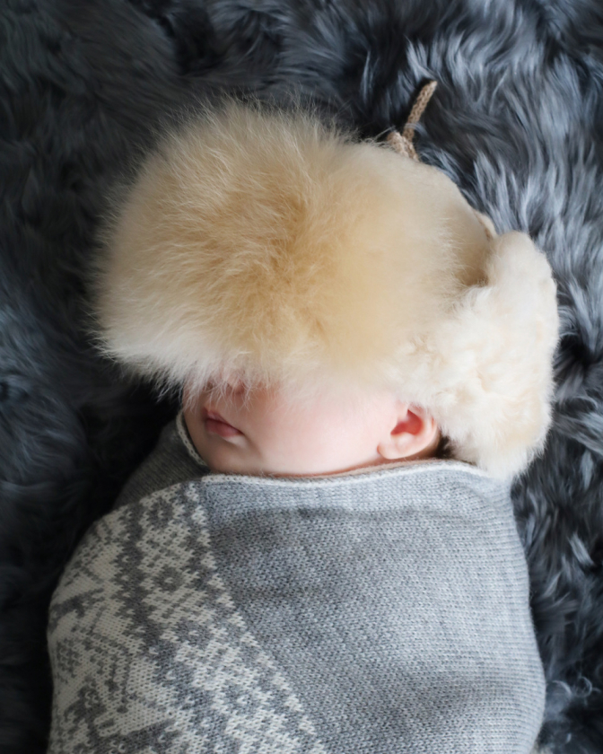 Alpaca Fur Baby Trapper Hat - Newborn size