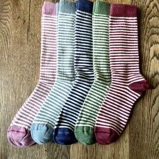 Ladies Alpaca Stripey Socks - New Raspberry Shade Now in Stock!